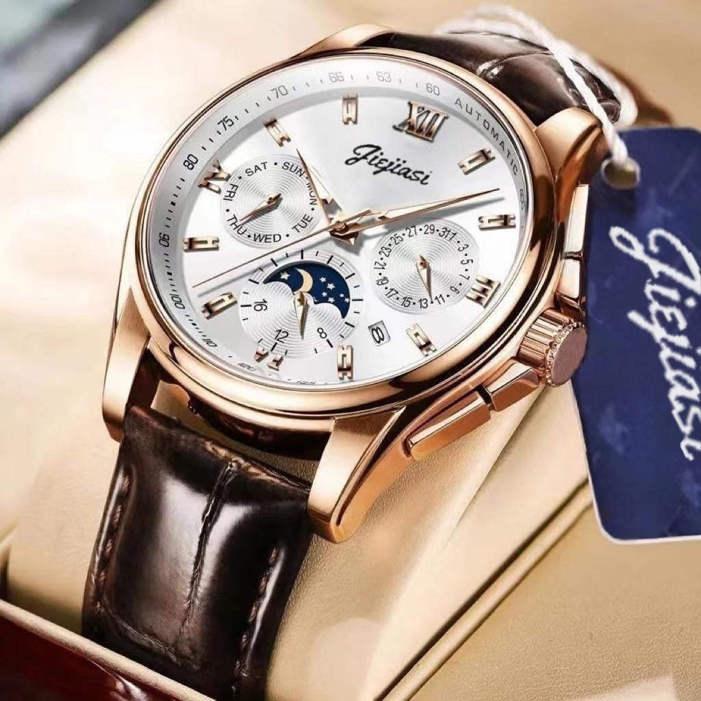 Men’s Waterproof Luminous Automatic Watch – Calendar Feature, 5 Stylish Leather Variants