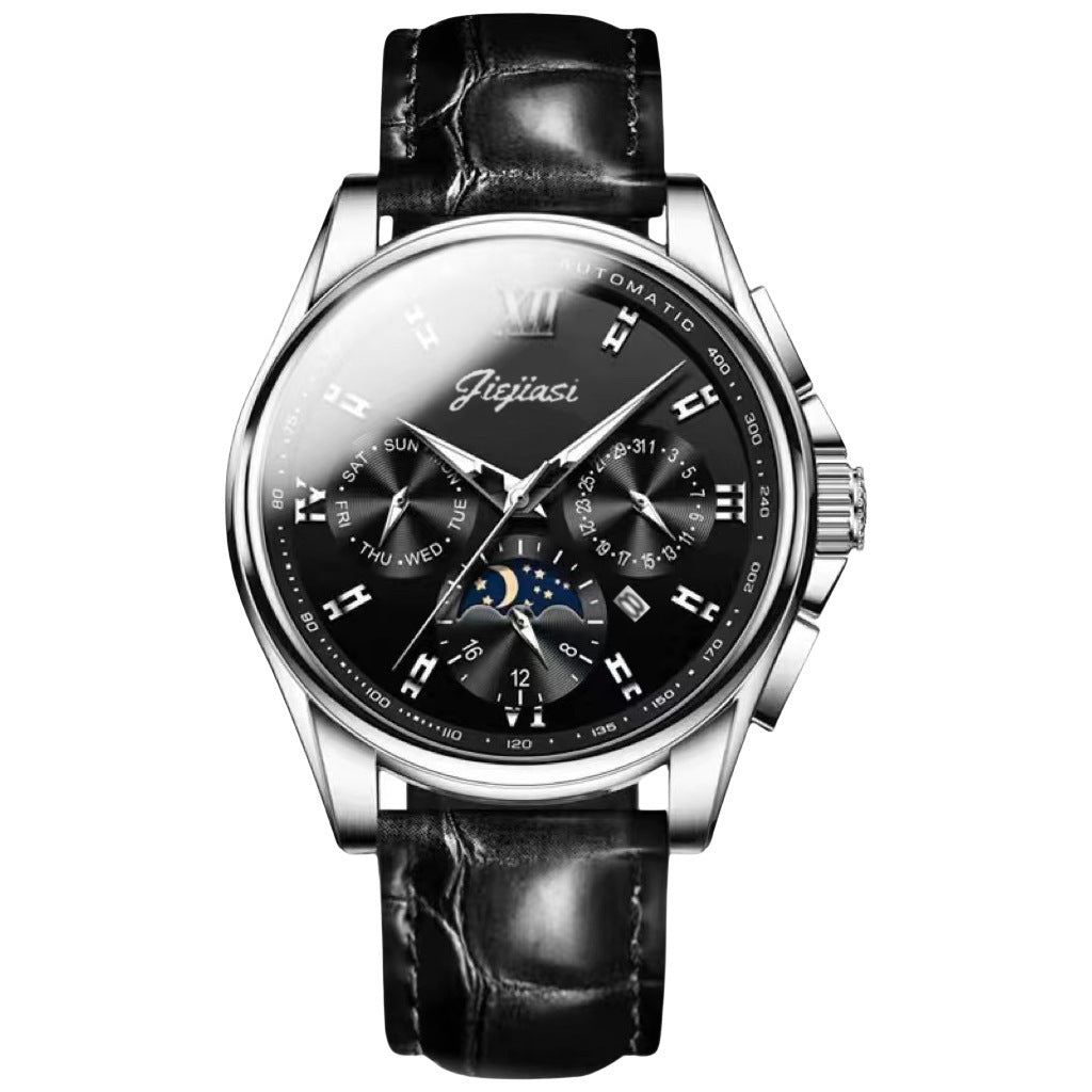 Men’s Waterproof Luminous Automatic Watch – Calendar Feature, 5 Stylish Leather Variants