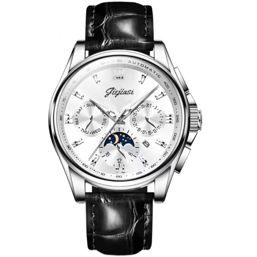 Men’s Waterproof Luminous Automatic Watch – Calendar Feature, 5 Stylish Leather Variants