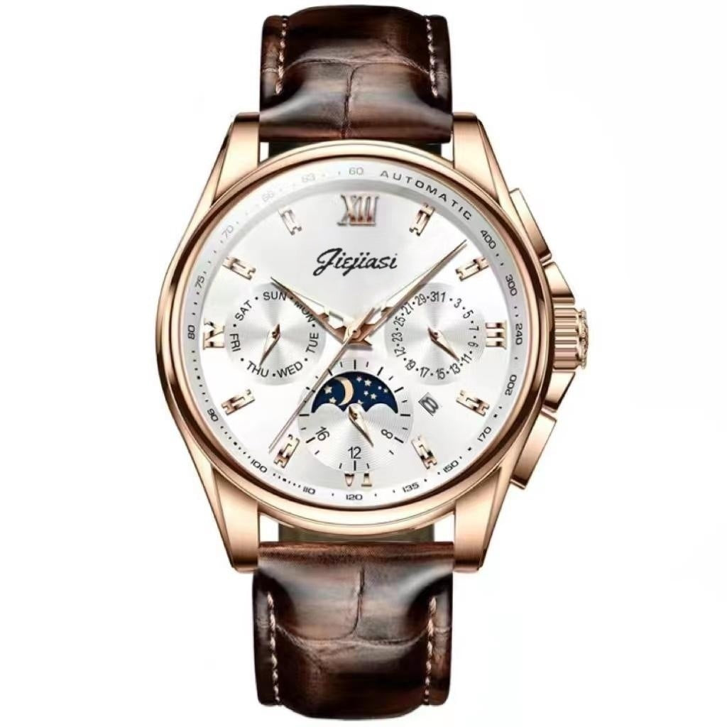 Men’s Waterproof Luminous Automatic Watch – Calendar Feature, 5 Stylish Leather Variants