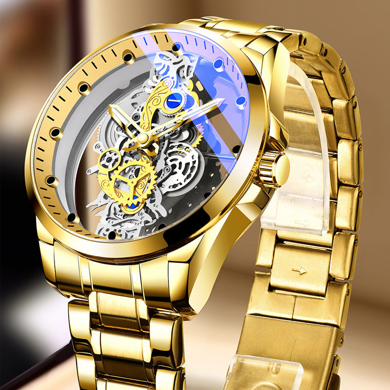 Luxury Double-Sided Skeleton Business Watch – Luminous Tourbillon Style, 30M Water Resistant