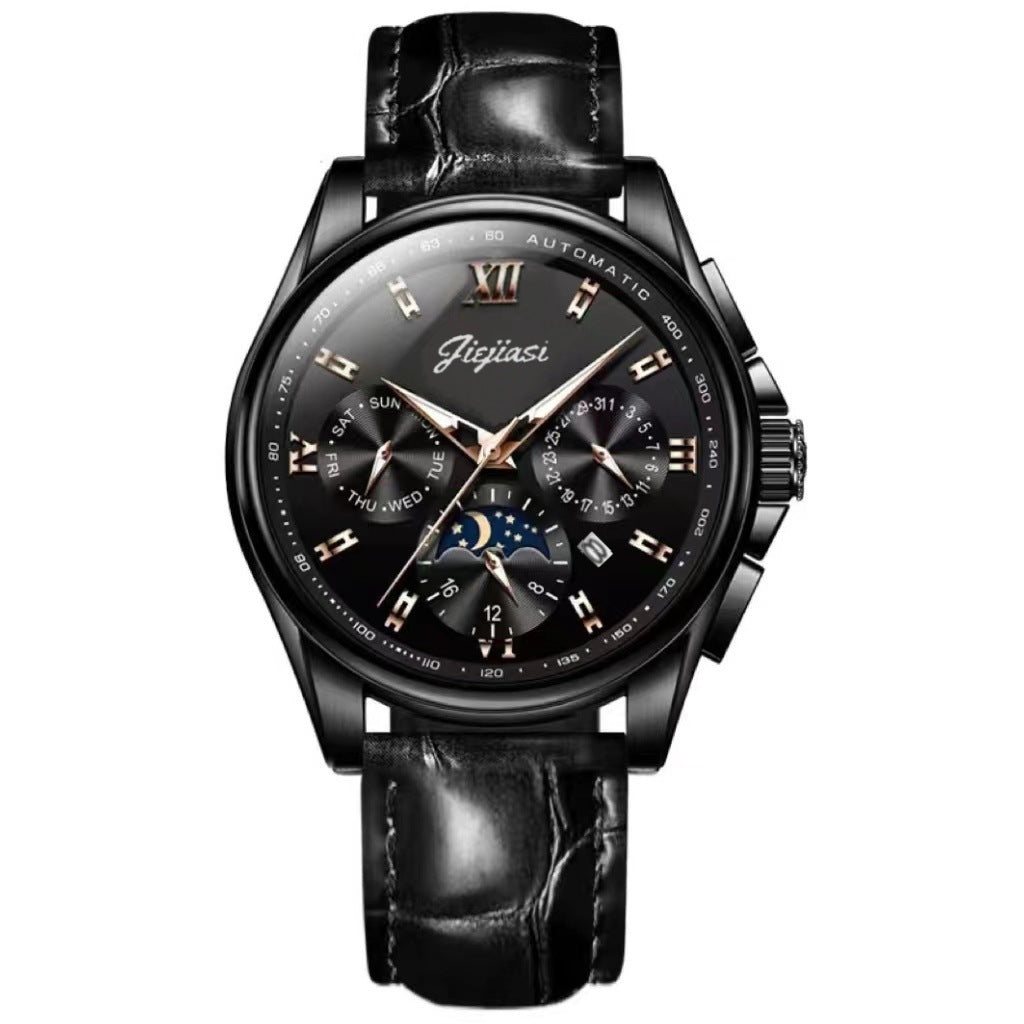 Men’s Waterproof Luminous Automatic Watch – Calendar Feature, 5 Stylish Leather Variants