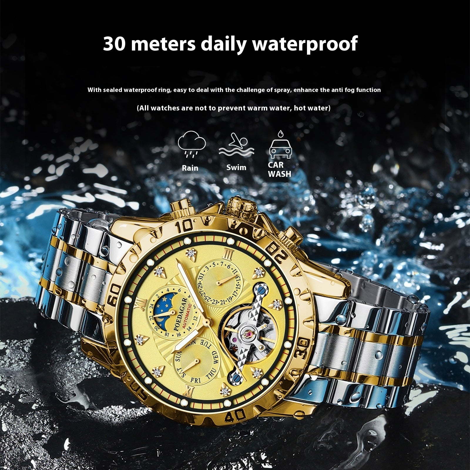Men’s Mechanical Luxury Wrist Watch – Waterproof, Steel Strap, Multifunction Casual Style