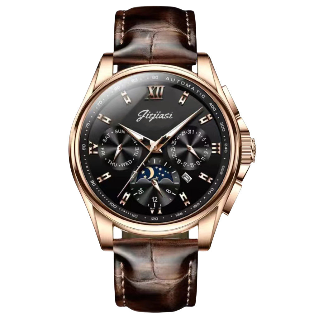 Men’s Waterproof Luminous Automatic Watch – Calendar Feature, 5 Stylish Leather Variants