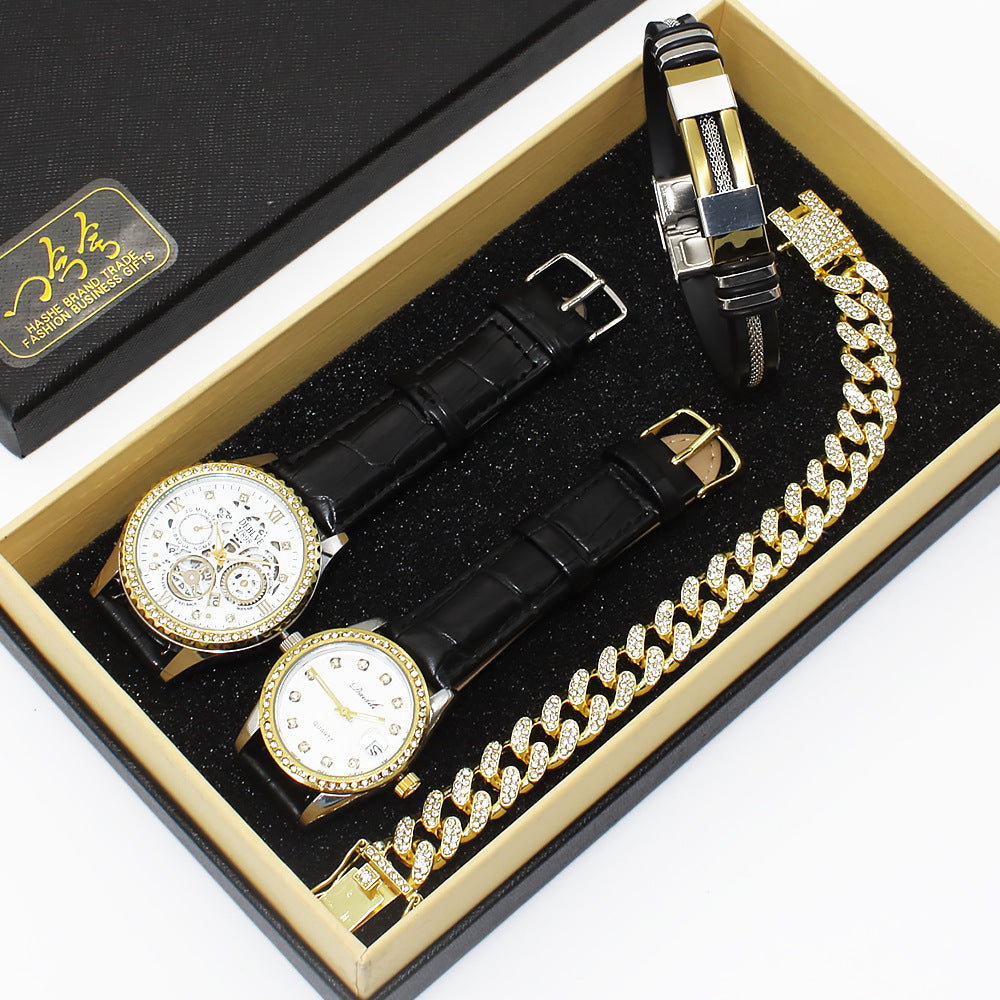 Fashion Couple Watch Gift Set – Men's & Women's Watches with Matching Bracelets in Premium Gift Box