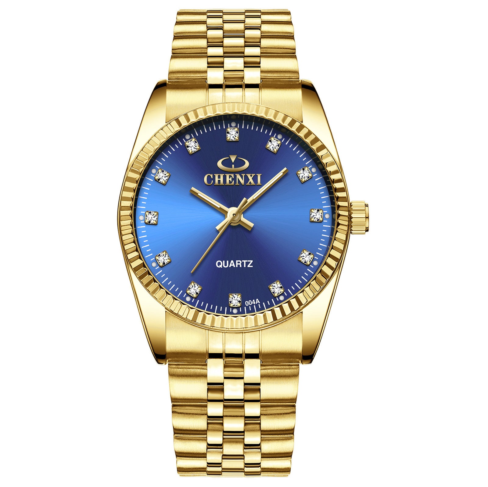 Golden Couple Quartz Watch Set – Stainless Steel Strap, Double-Side Button Clasp, Elegant Gift for Him & Her