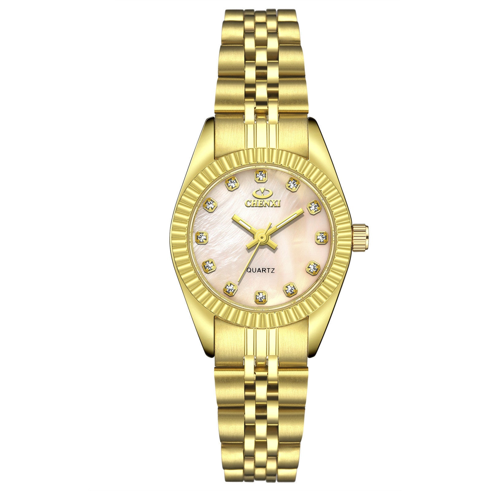 Golden Couple Quartz Watch Set – Stainless Steel Strap, Double-Side Button Clasp, Elegant Gift for Him & Her