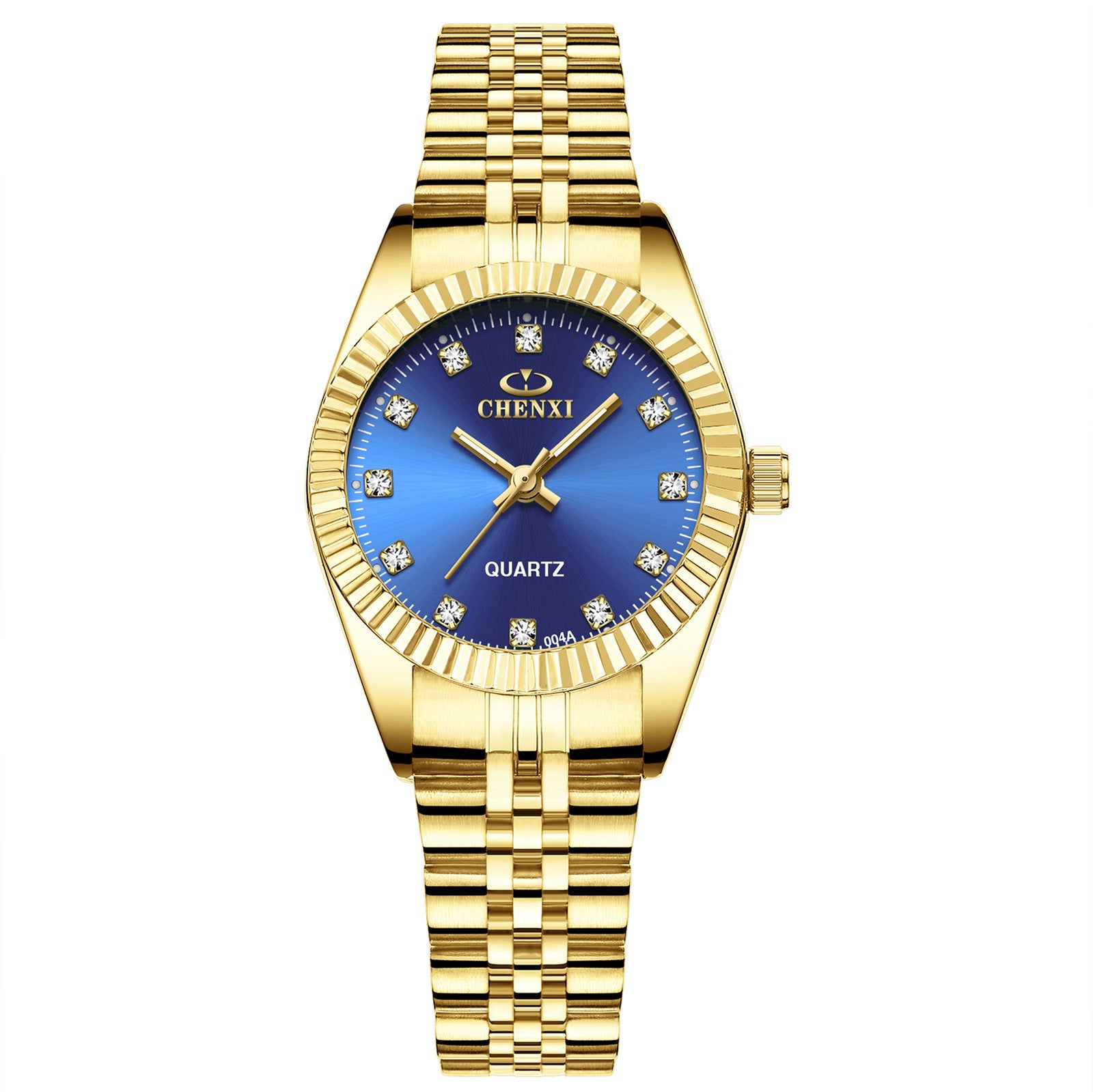 Golden Couple Quartz Watch Set – Stainless Steel Strap, Double-Side Button Clasp, Elegant Gift for Him & Her