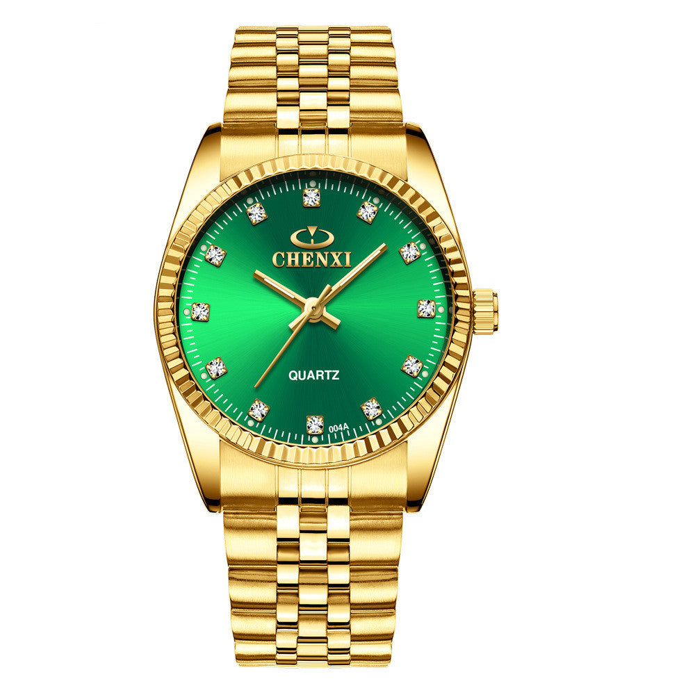 Golden Couple Quartz Watch Set – Stainless Steel Strap, Double-Side Button Clasp, Elegant Gift for Him & Her