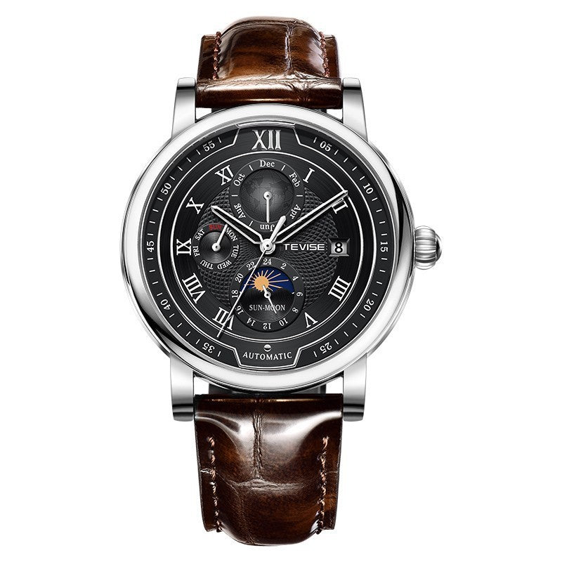 Men’s Waterproof Moon Phase Automatic Mechanical Watch – 44MM Dial, 30M Water Resistance, Starry Window Design
