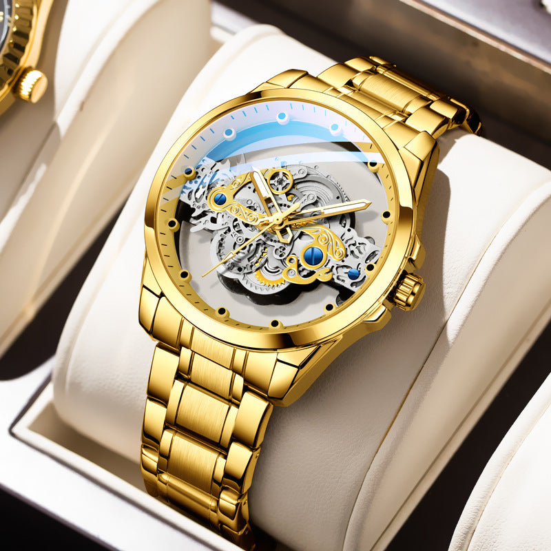 Luxury Double-Sided Skeleton Business Watch – Luminous Tourbillon Style, 30M Water Resistant