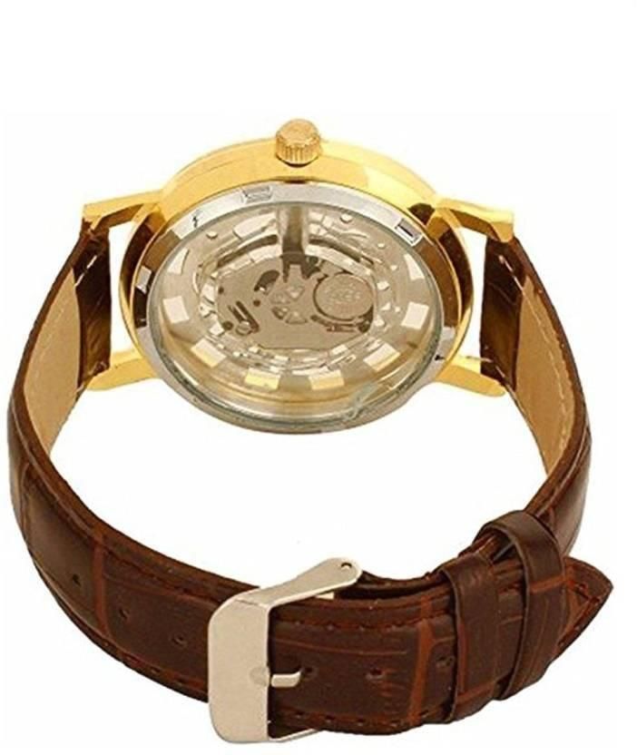 Royal Skeleton Dial Leather Watch – Gold Edition
