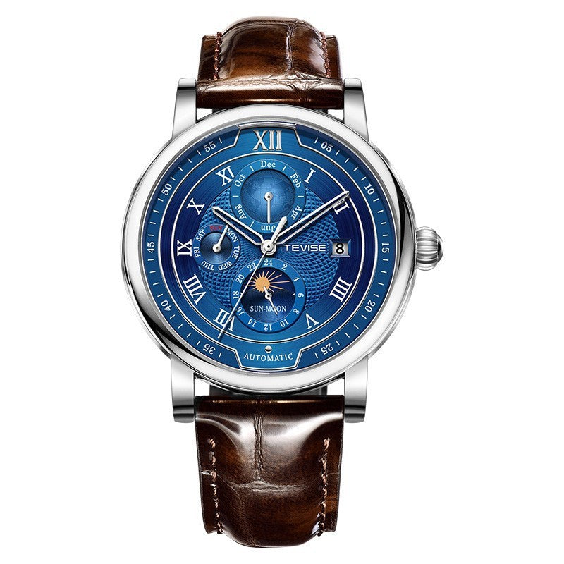 Men’s Waterproof Moon Phase Automatic Mechanical Watch – 44MM Dial, 30M Water Resistance, Starry Window Design