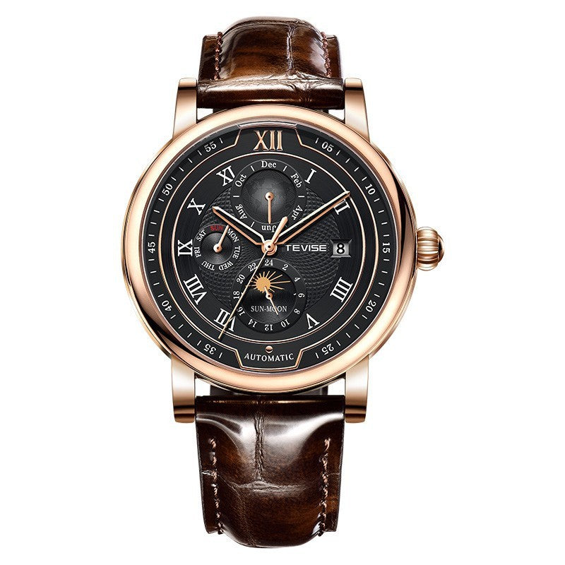 Men’s Waterproof Moon Phase Automatic Mechanical Watch – 44MM Dial, 30M Water Resistance, Starry Window Design